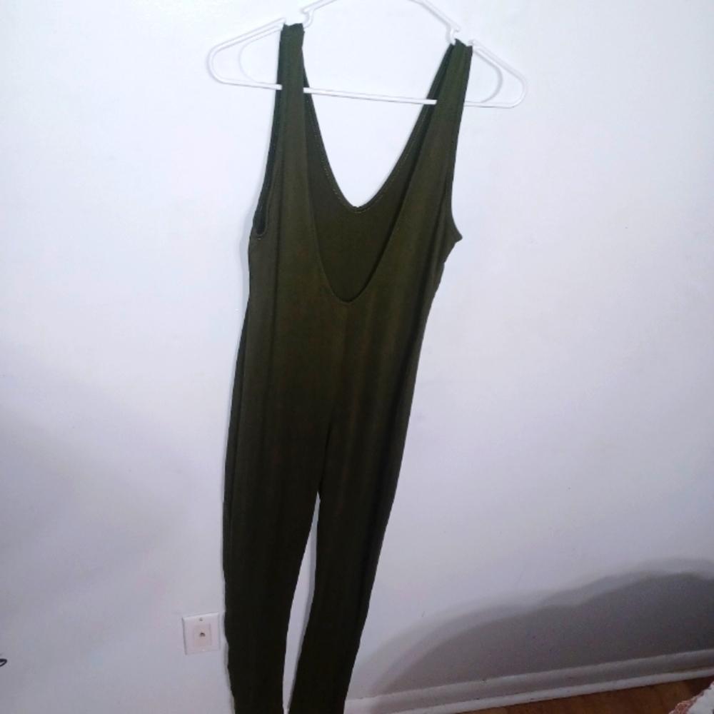 Fashion Nova- Olive Green - 1 Piece Pants Romper- W Sz Large - Picture 3 of 5